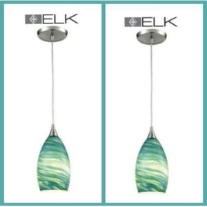 New in original boxes! 2 Blown Art Glass DESIGNER accent pendent Lights Lamps